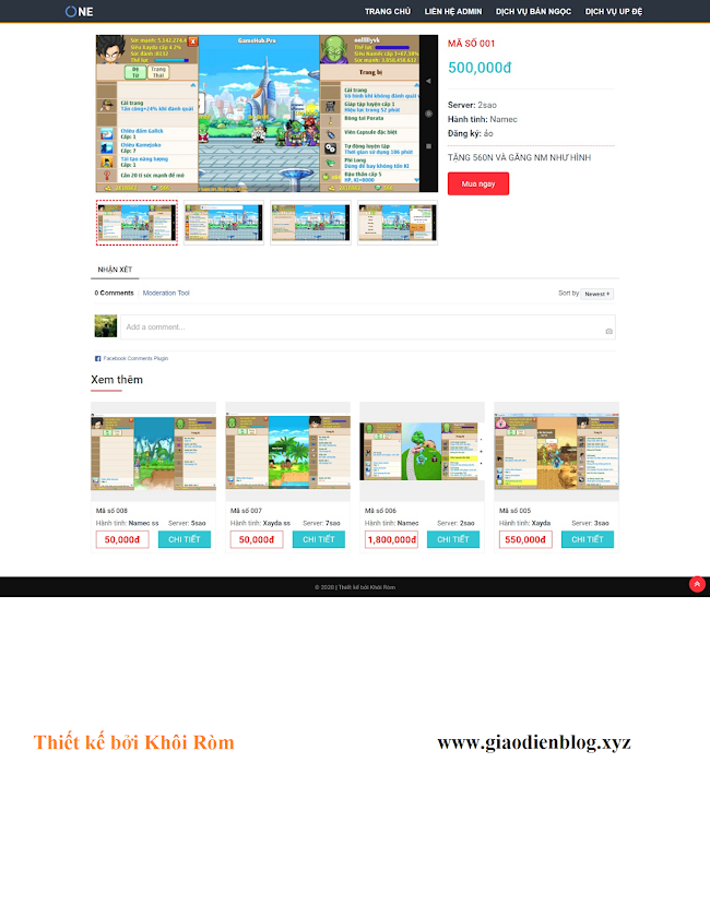 Mẫu giao diện blogspot bán acc game ngọc rồng